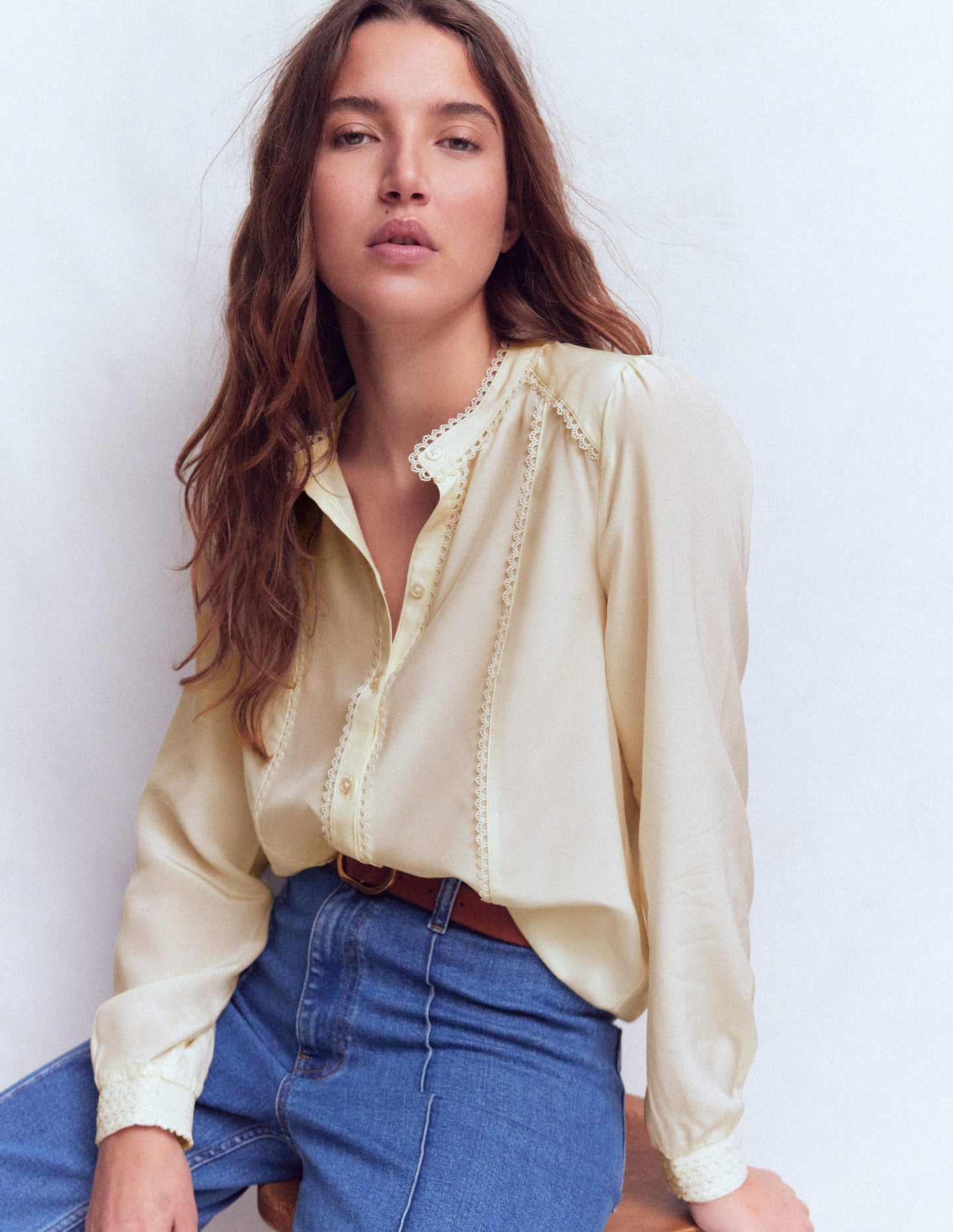 Rhea Trim Detail Silk Top-Ivory