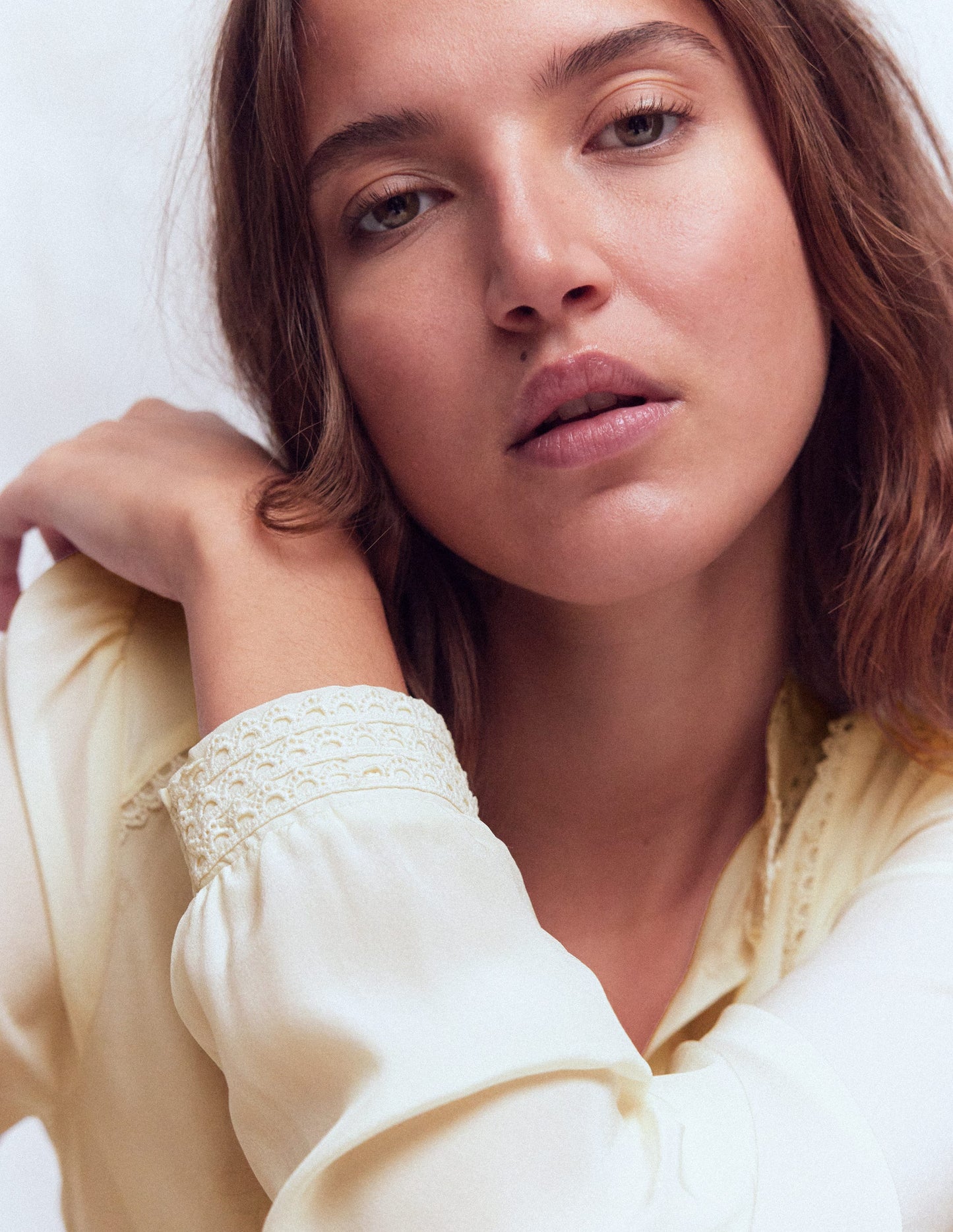 Rhea Trim Detail Silk Top-Ivory