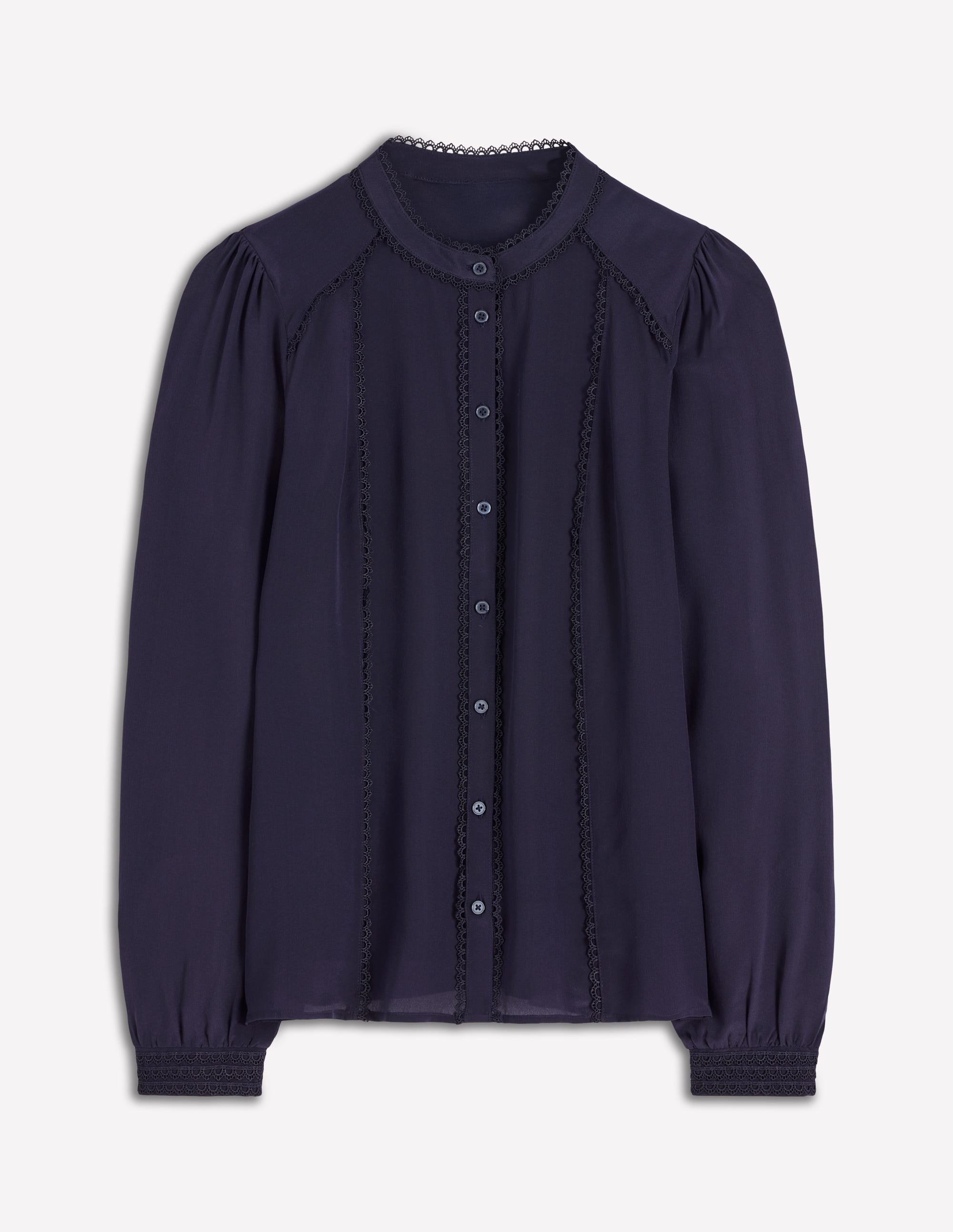 Rhea Trim Detail Silk Top-Denim Blue, Blossomy Sprig - Image 5
