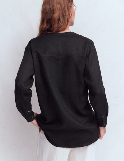 Longline Linen Shirt-Black-3