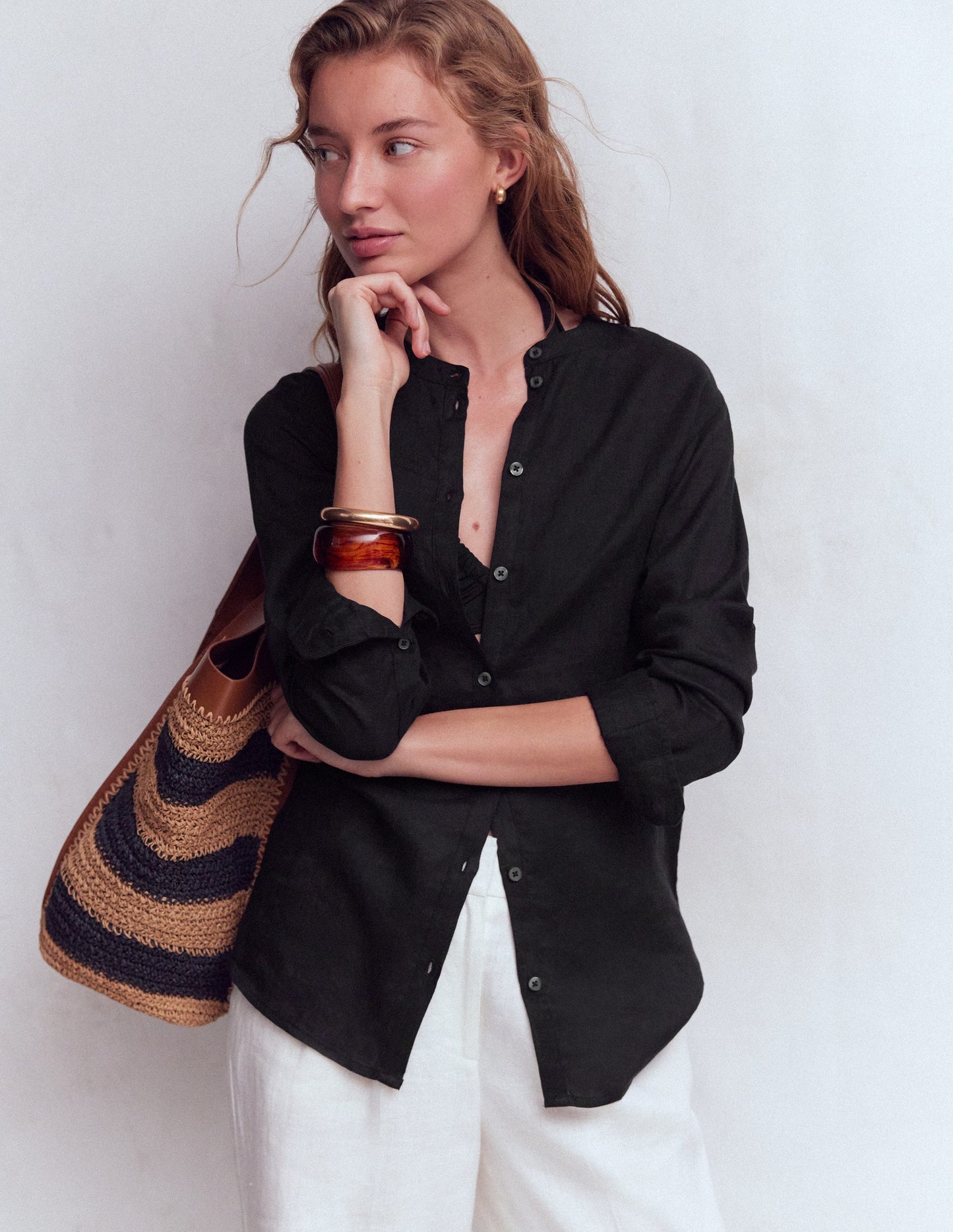 Longline Linen Shirt-Black