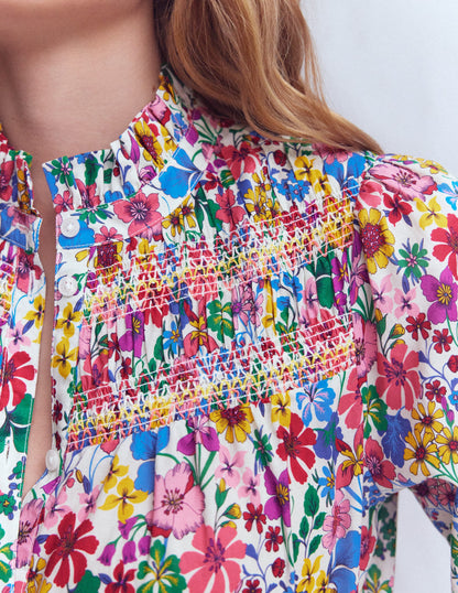 Esme Smocked Detail Frill Top-Multi, Blossoming Garden-3