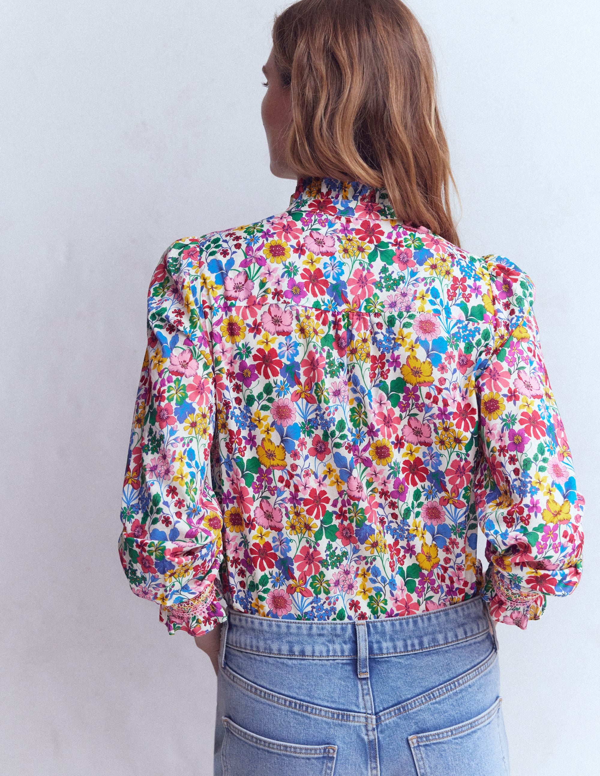 Esme Smocked Detail Frill Top-Multi, Blossoming Garden - Image 3