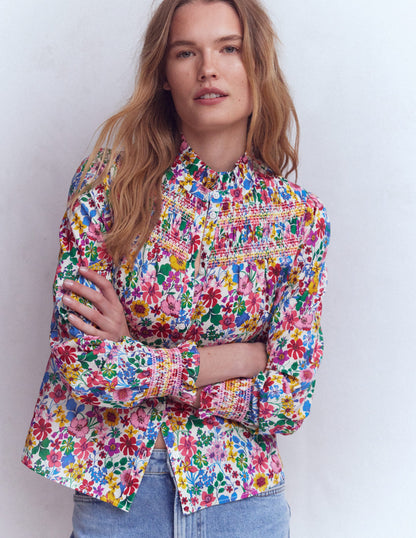 Esme Smocked Detail Frill Top-Multi, Blossoming Garden-5