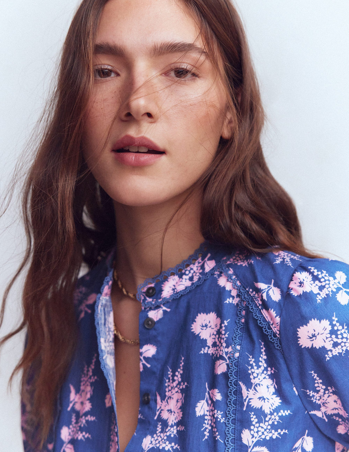 Rhea Trim  Insert Cotton Top-Blue, Blossomy Sprig - Image 2