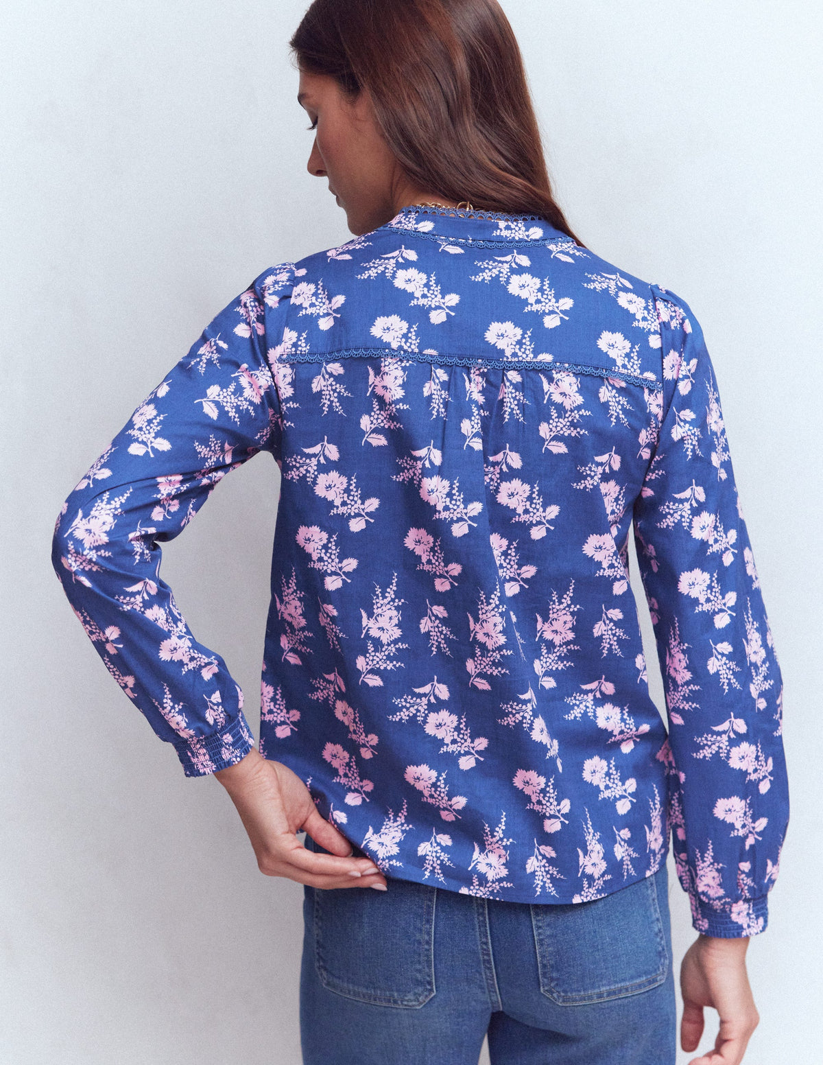 Rhea Trim  Insert Cotton Top-Blue, Blossomy Sprig - Image 3