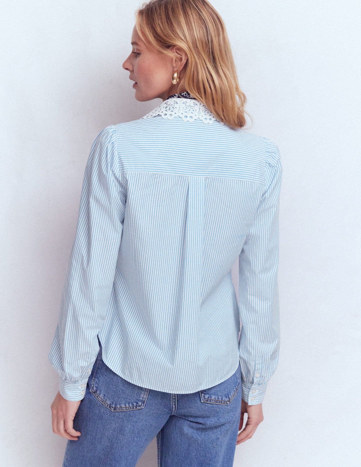 Cara Cotton Shirt-Blue and white stripe