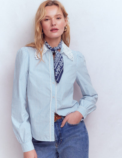 Cara Cotton Shirt-Blue and white stripe-4
