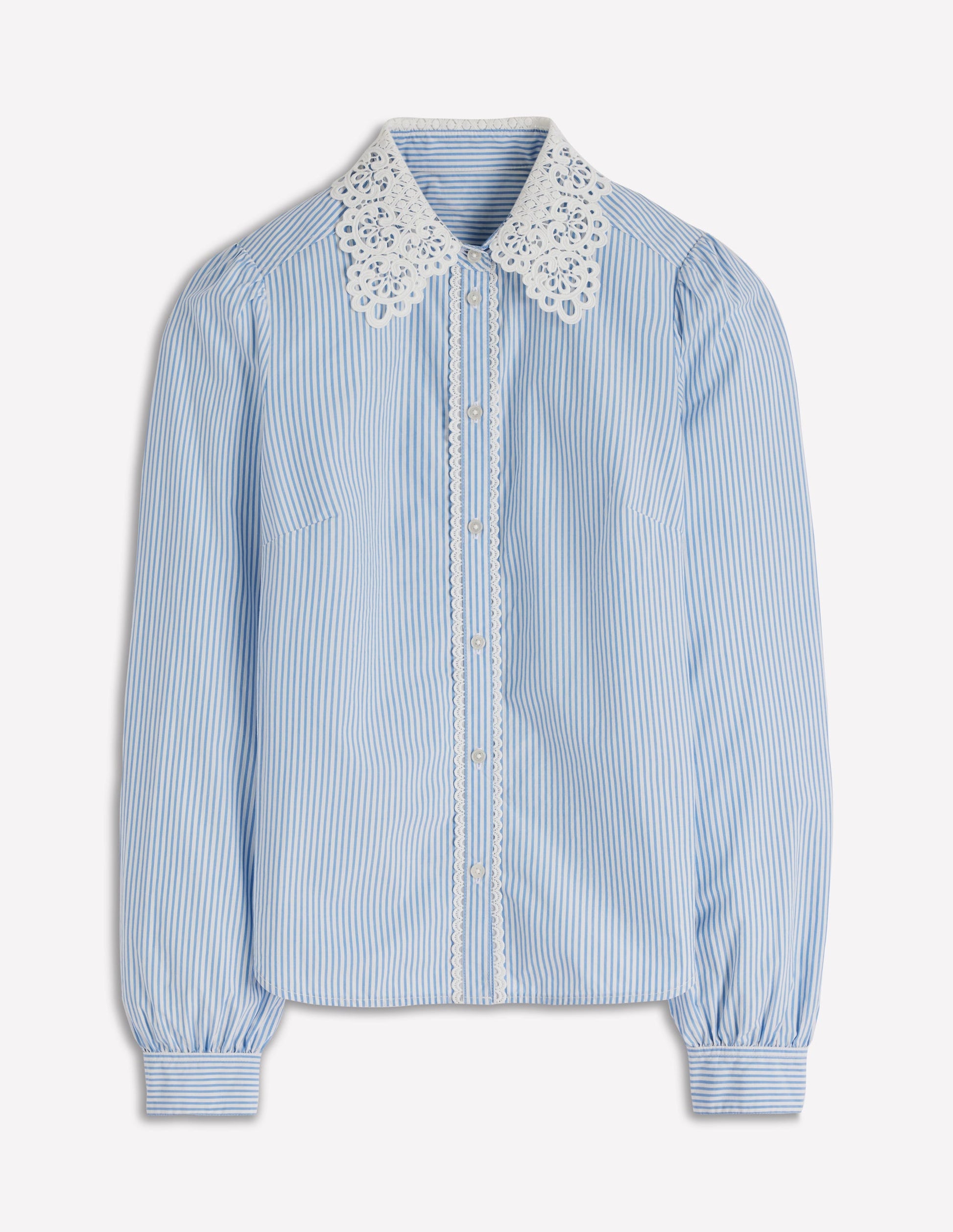 Cara Cotton Shirt-Blue and white stripe-5