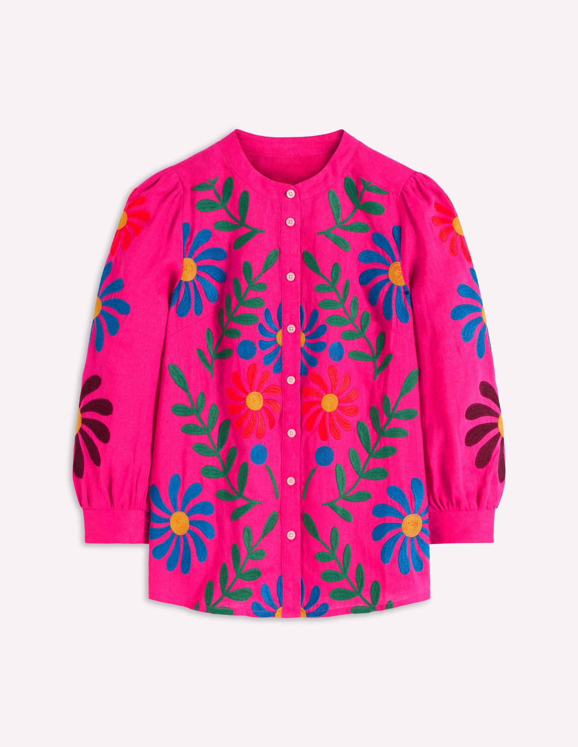 Alicia Linen Top-Pink Peony, Flower Embroidery-7