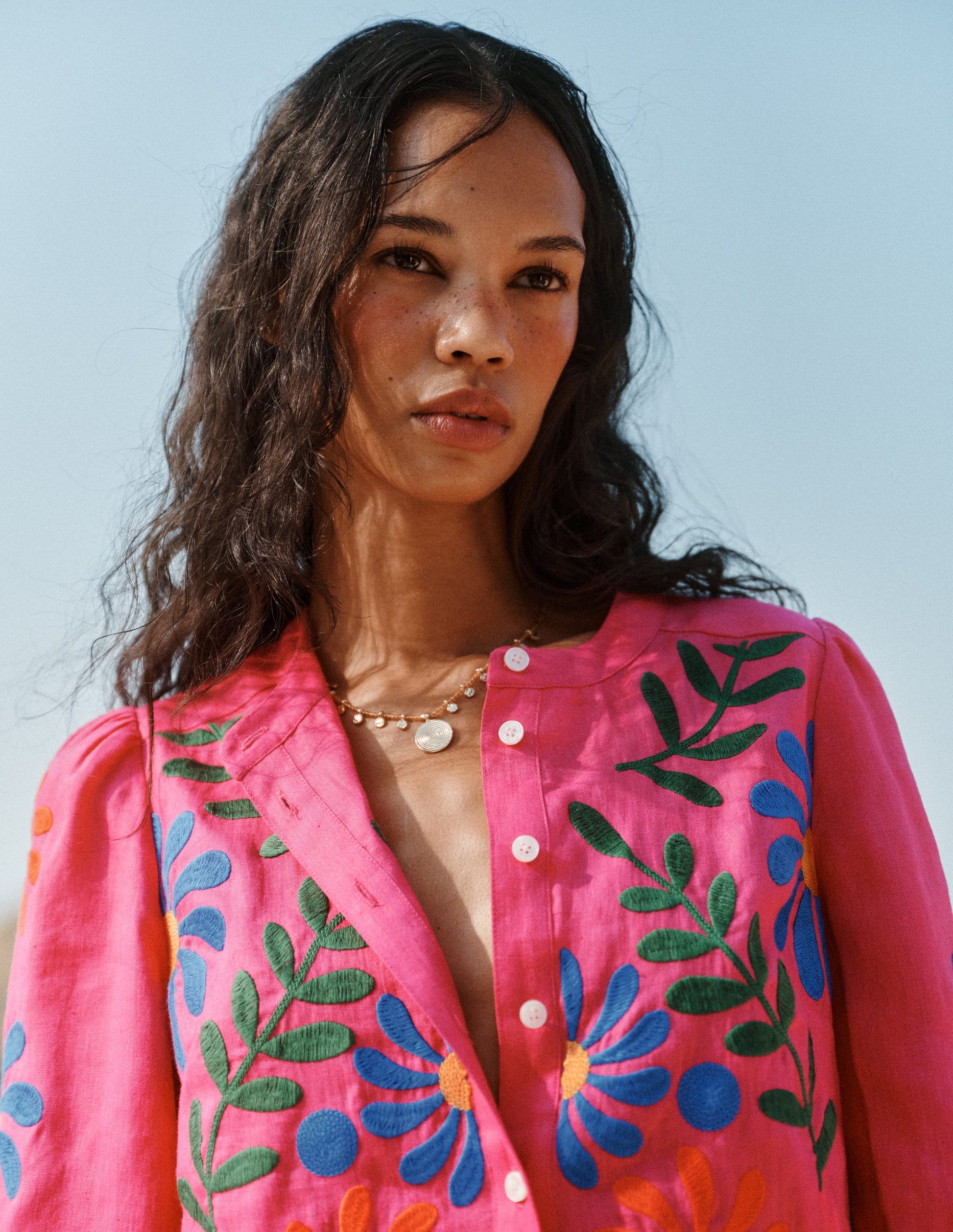 Alicia Linen Top-Pink Peony, Flower Embroidery-6