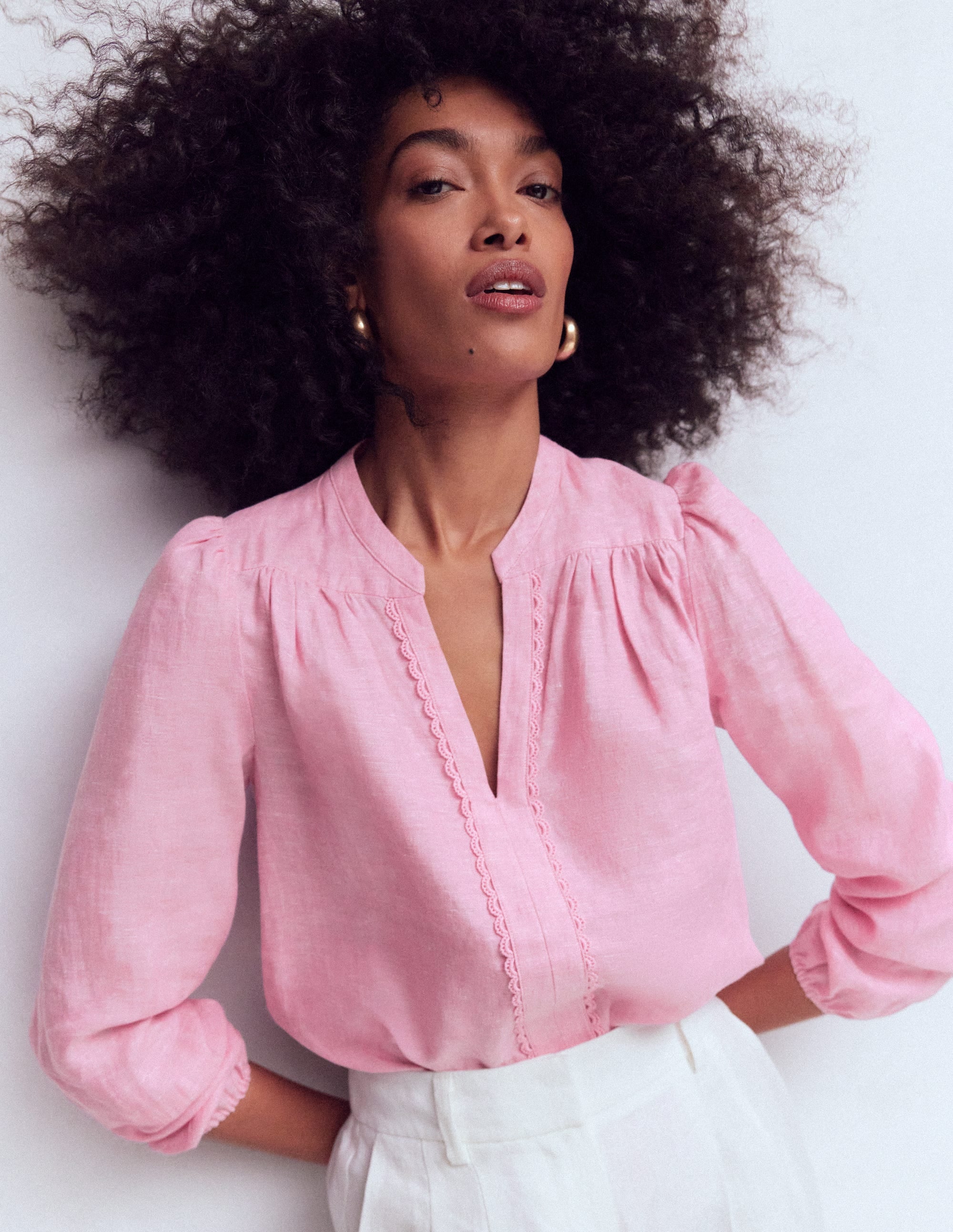 Linen Trim Insert Top-Meadowsweet Pink Chambray - Image 1