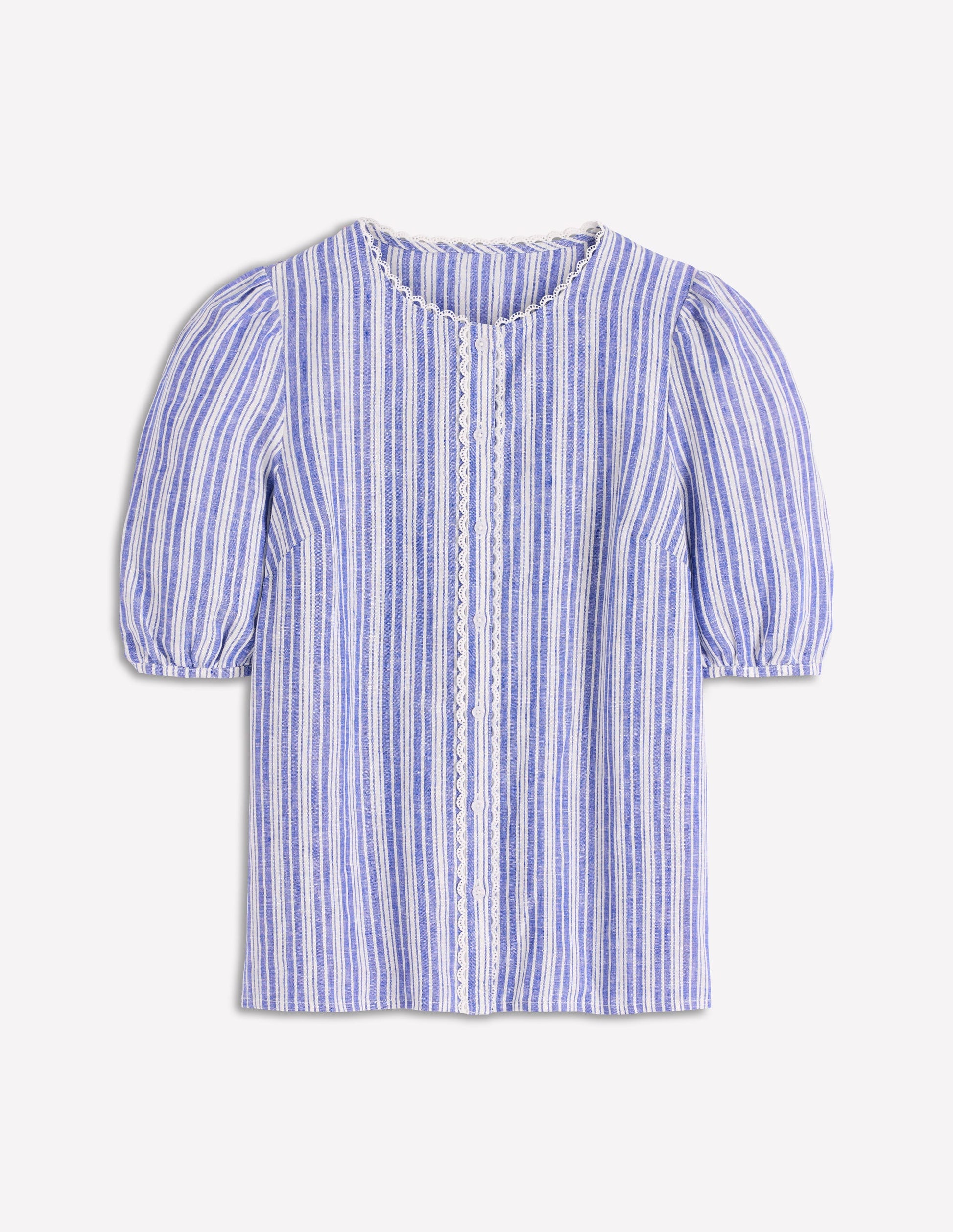 Leah Short Sleeve Linen Top-Bright Blue Varigated Stripe-7