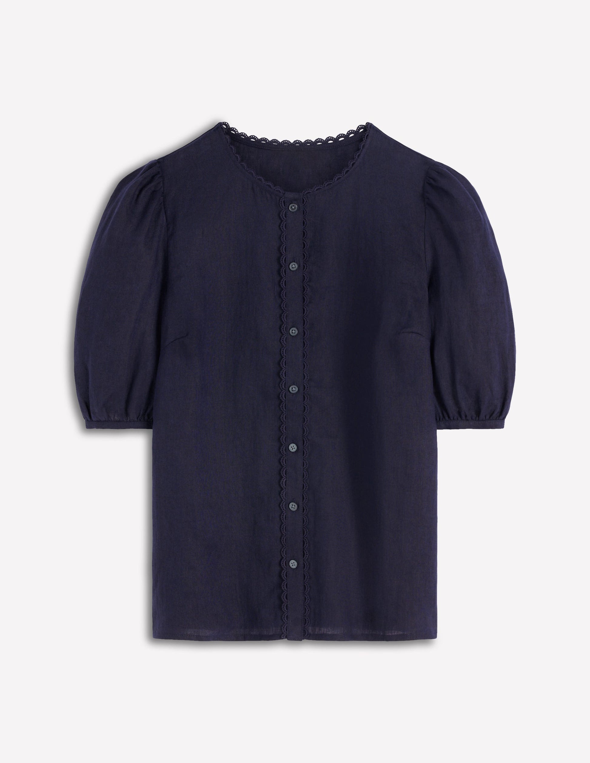 Leah Short Sleeve Linen Top-Navy-5