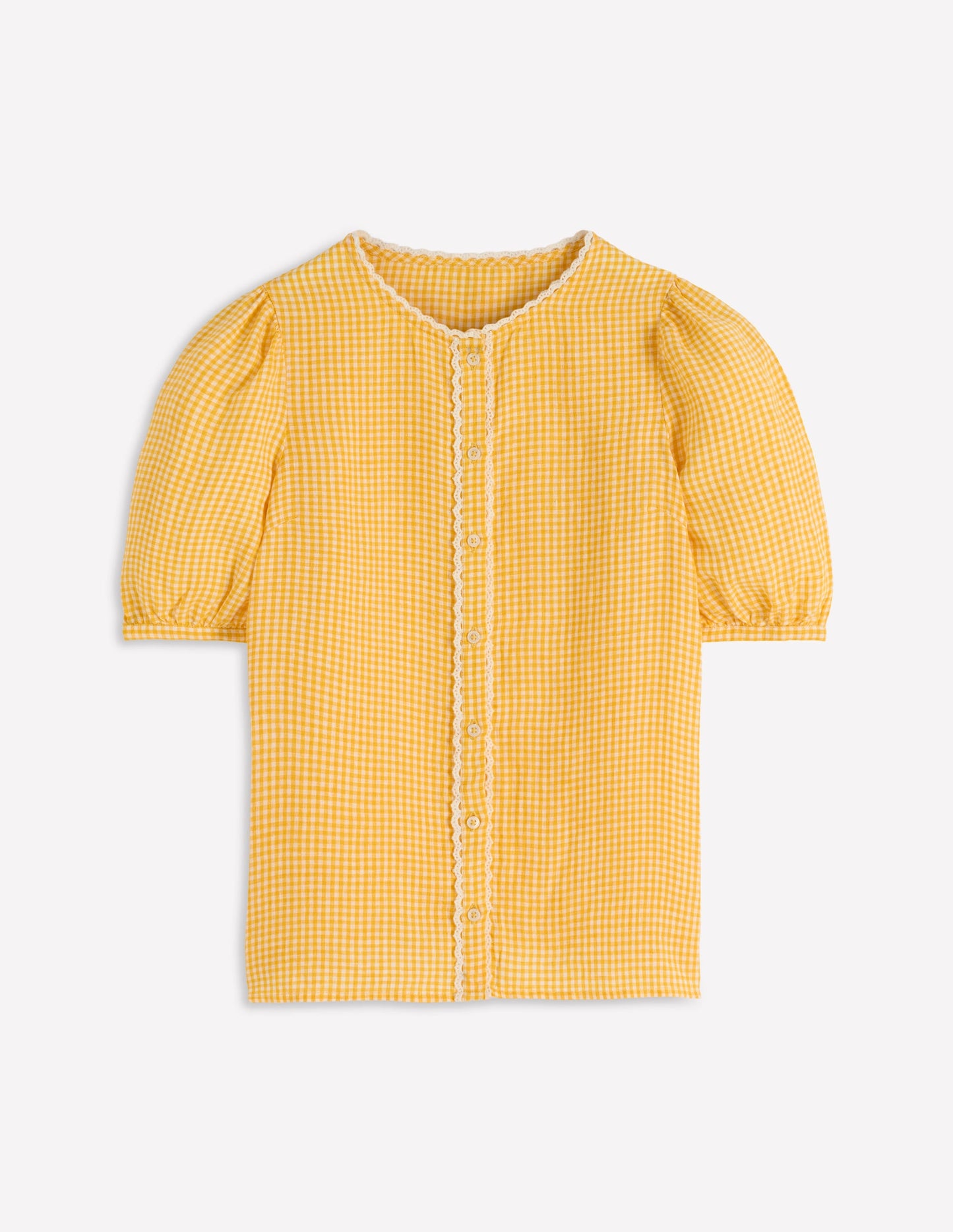 Leah Short Sleeve Linen Top-Yellow Gingham