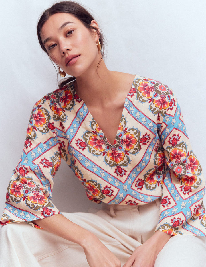 Cleo Linen Top-Floral Tile Placement