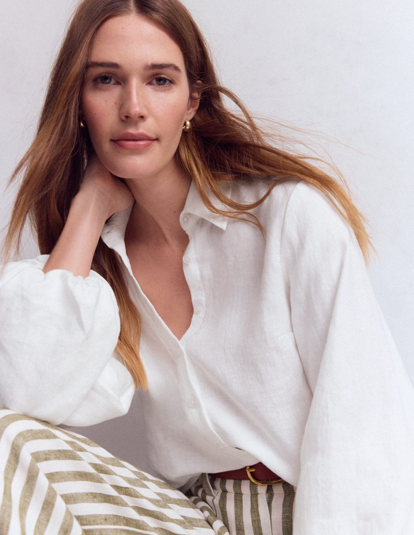 Puff Sleeve Linen Shirt-White