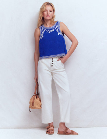 Sofia Embroidered Linen Top-Bright Blue-4