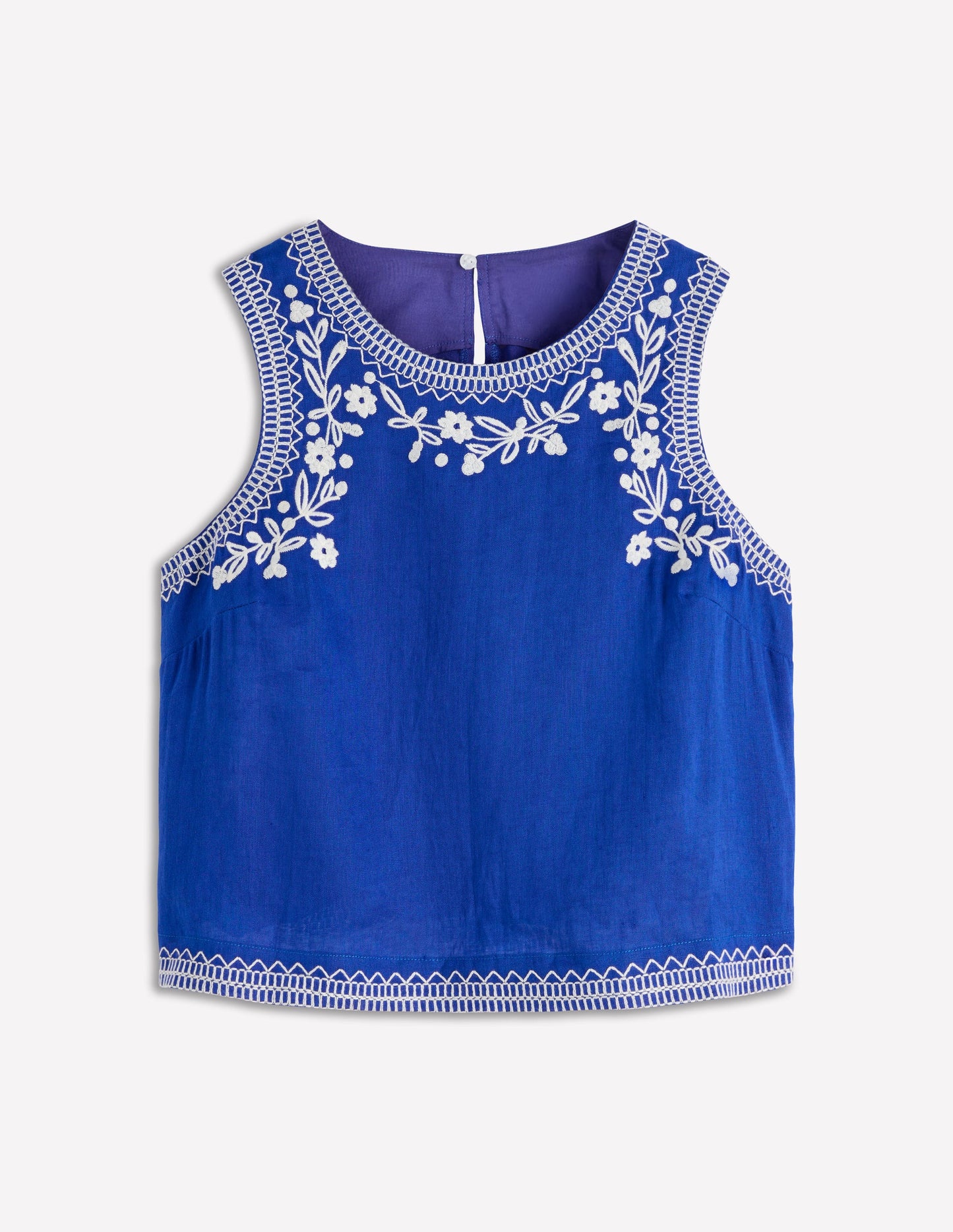 Sofia Embroidered Linen Top-Bright Blue