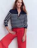 Half-Zip Frill Sweatshirt-Placement Stripe