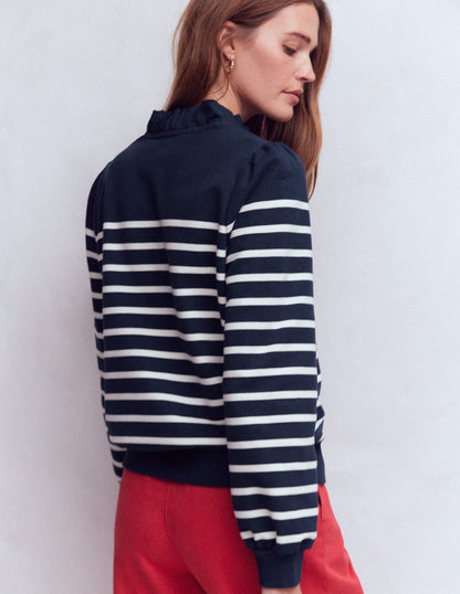 Half-Zip Frill Sweatshirt-Navy, Ivory Stripe-3