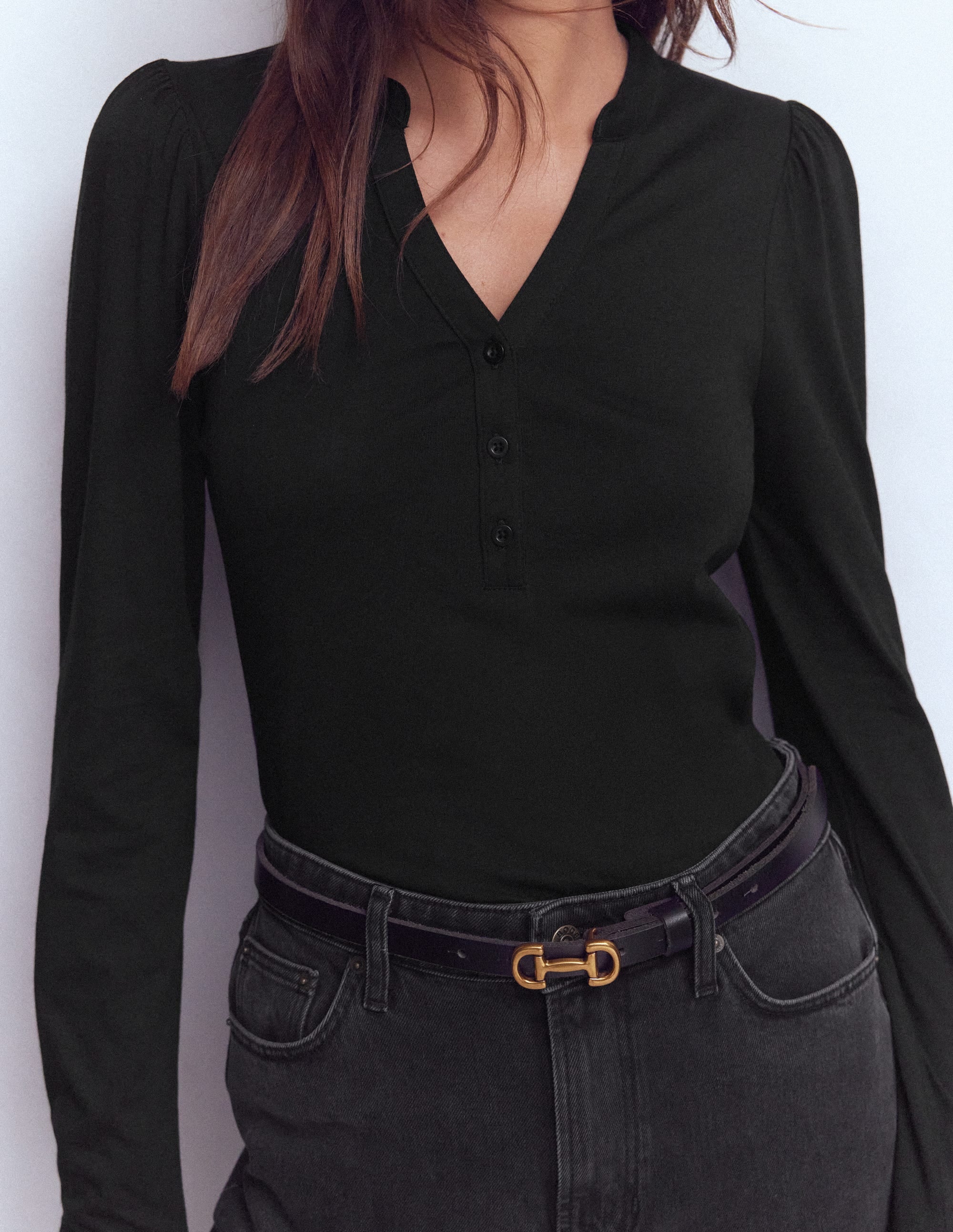 Supersoft Open Neck Henley-Black - Image 2