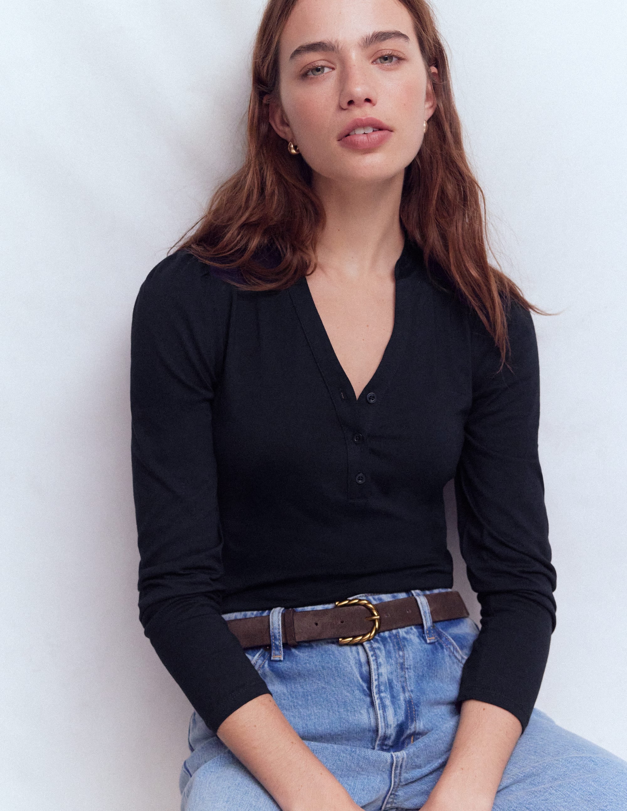 Supersoft Open Neck Henley-Navy - Image 1