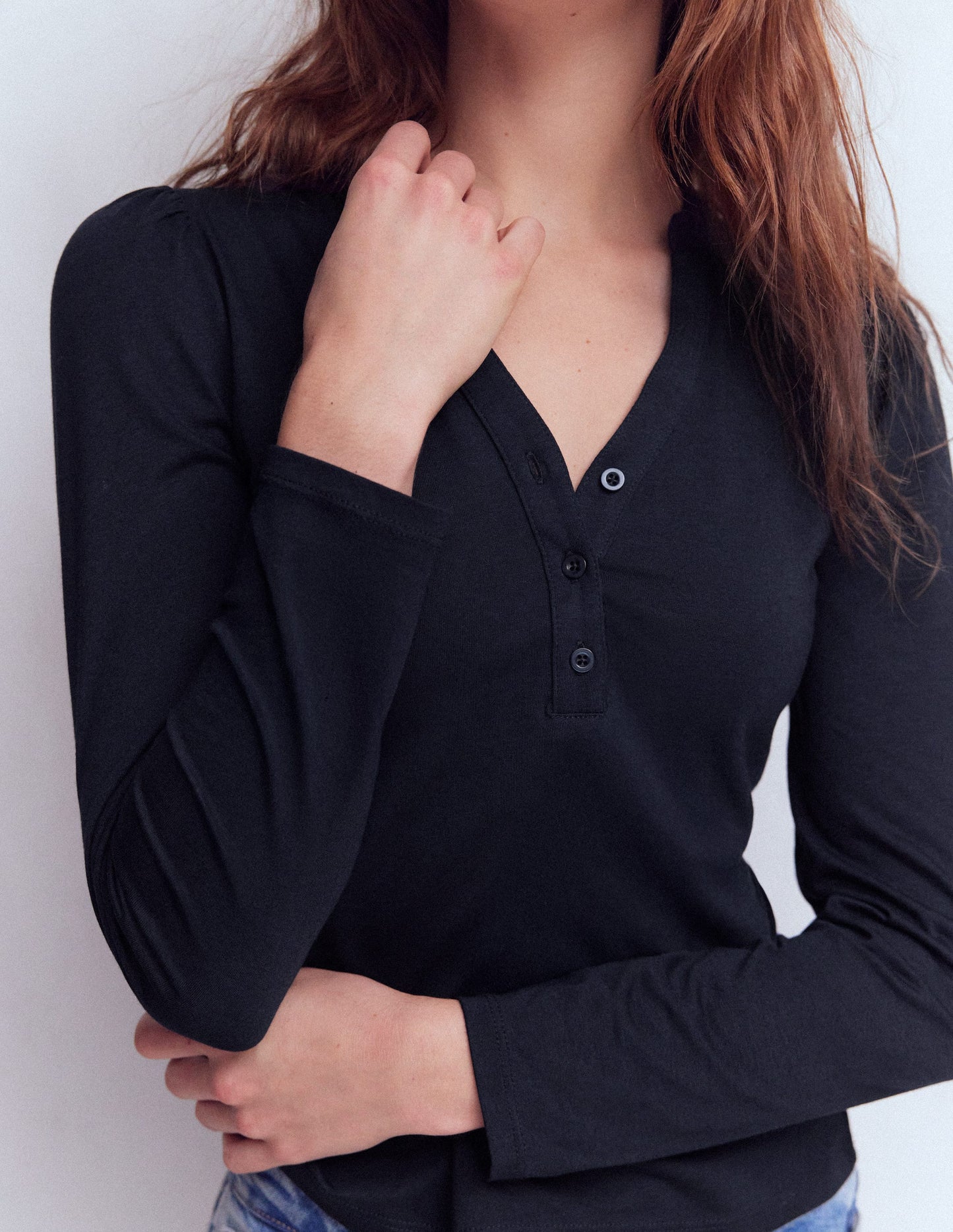 Supersoft Open Neck Henley-Navy