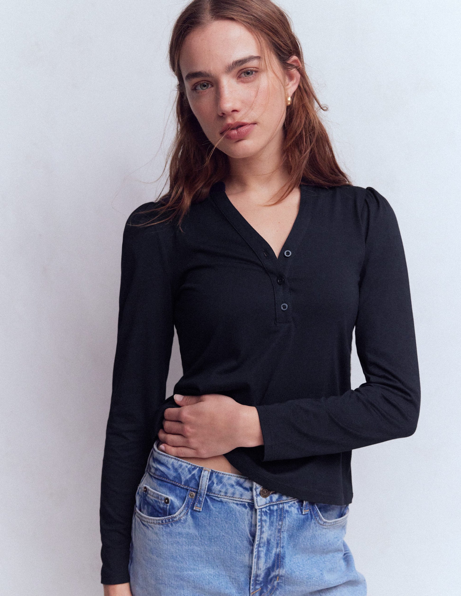 Supersoft Open Neck Henley-Navy-4