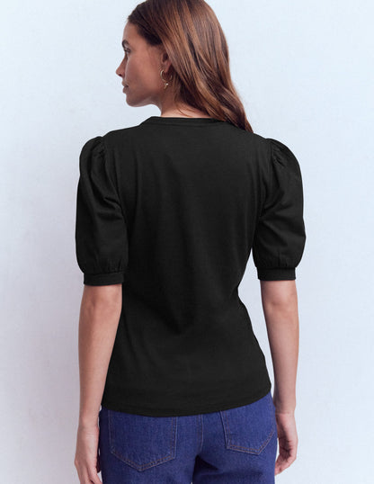 Short Sleeve Open Neck Henley-Black-3