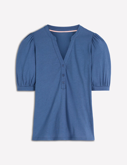 Short Sleeve Open Neck Henley-True Navy-5