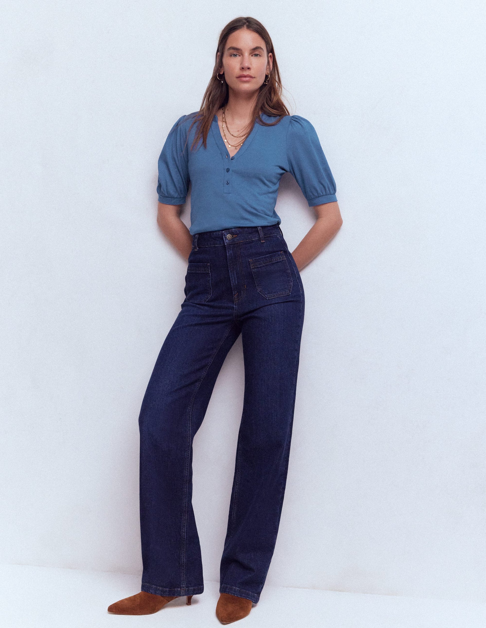 Short Sleeve Open Neck Henley-True Navy-4