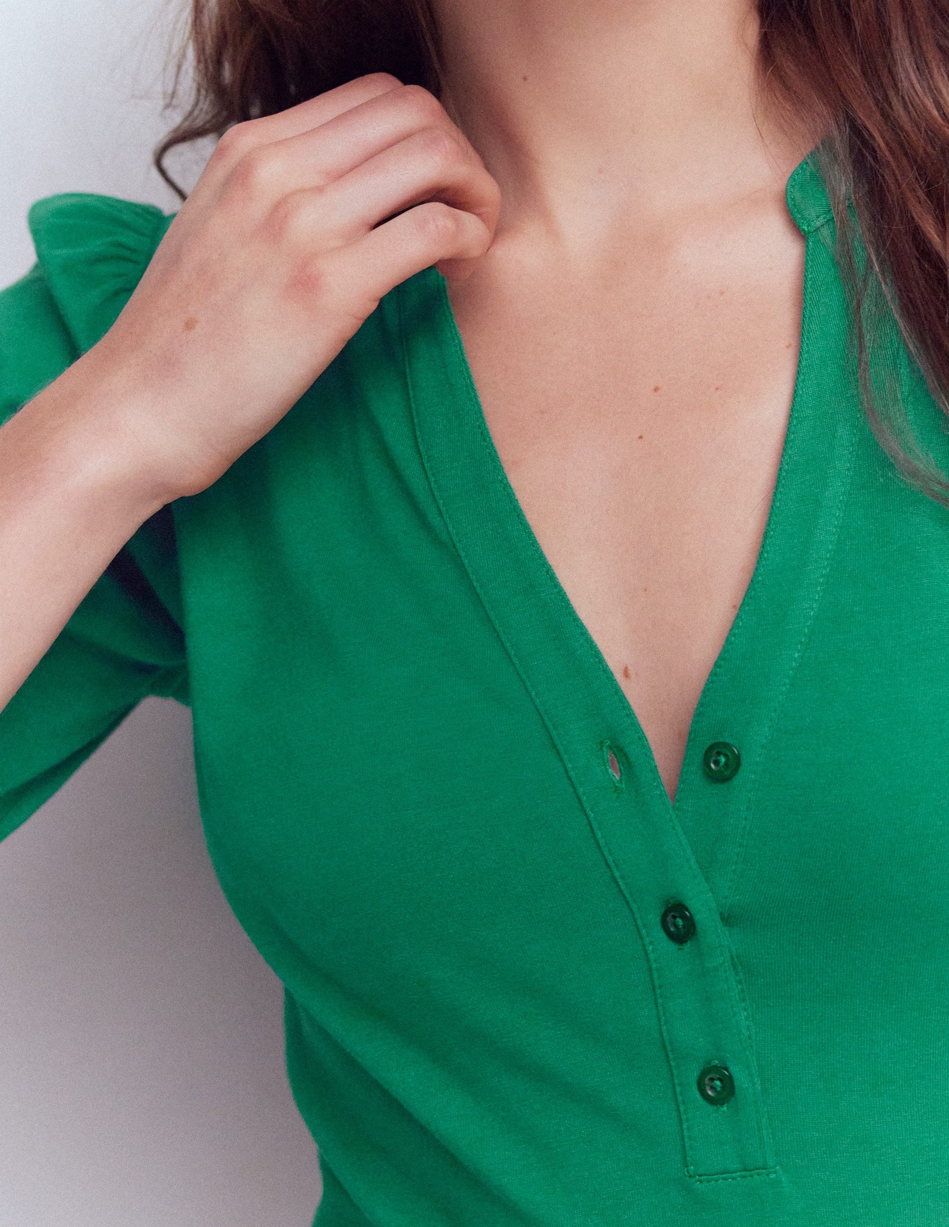 Short Sleeve Open Neck Henley-Jewel Green-2