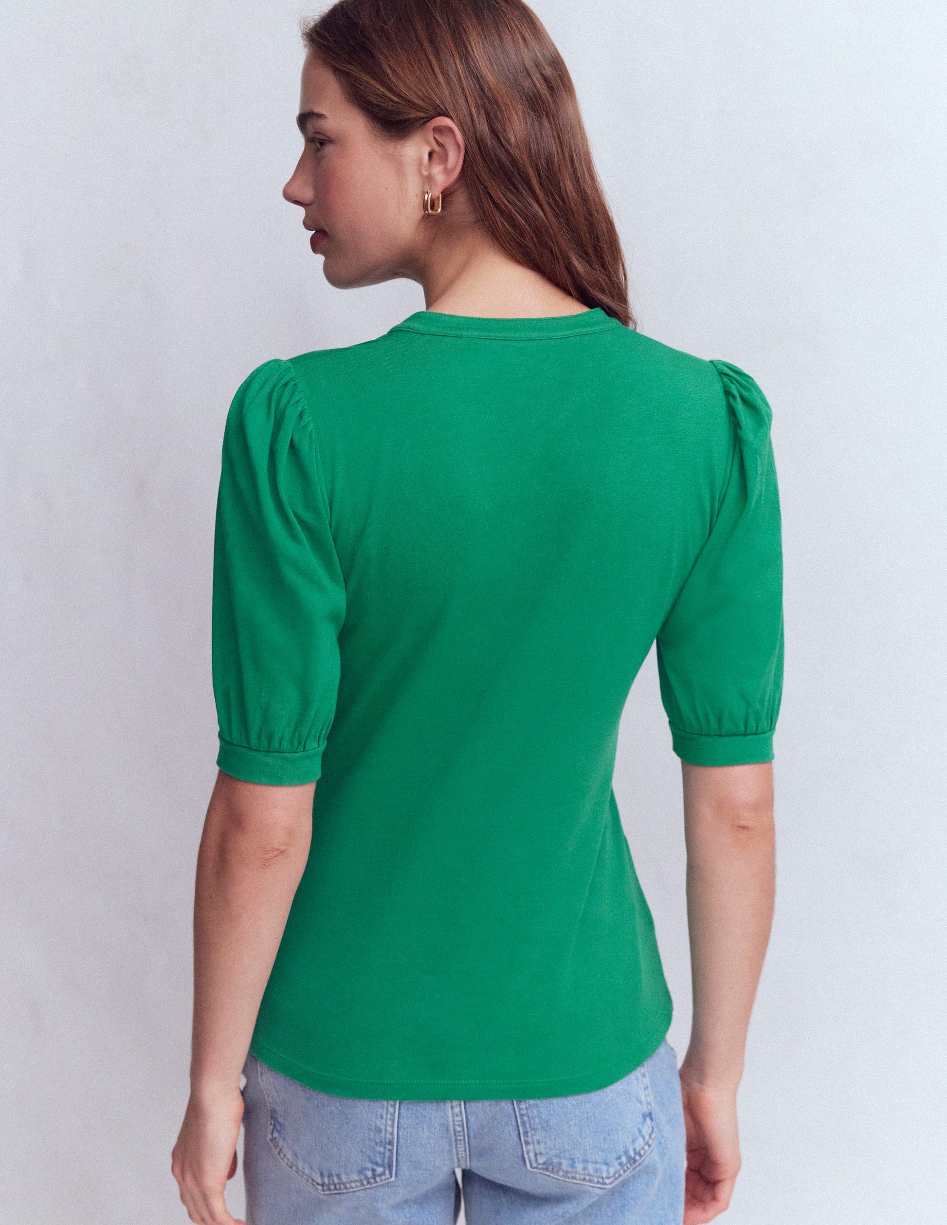 Short Sleeve Open Neck Henley-Jewel Green-3