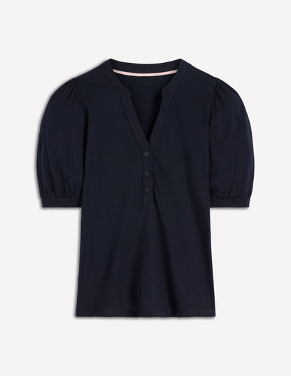 Short Sleeve Open Neck Henley-Navy-5
