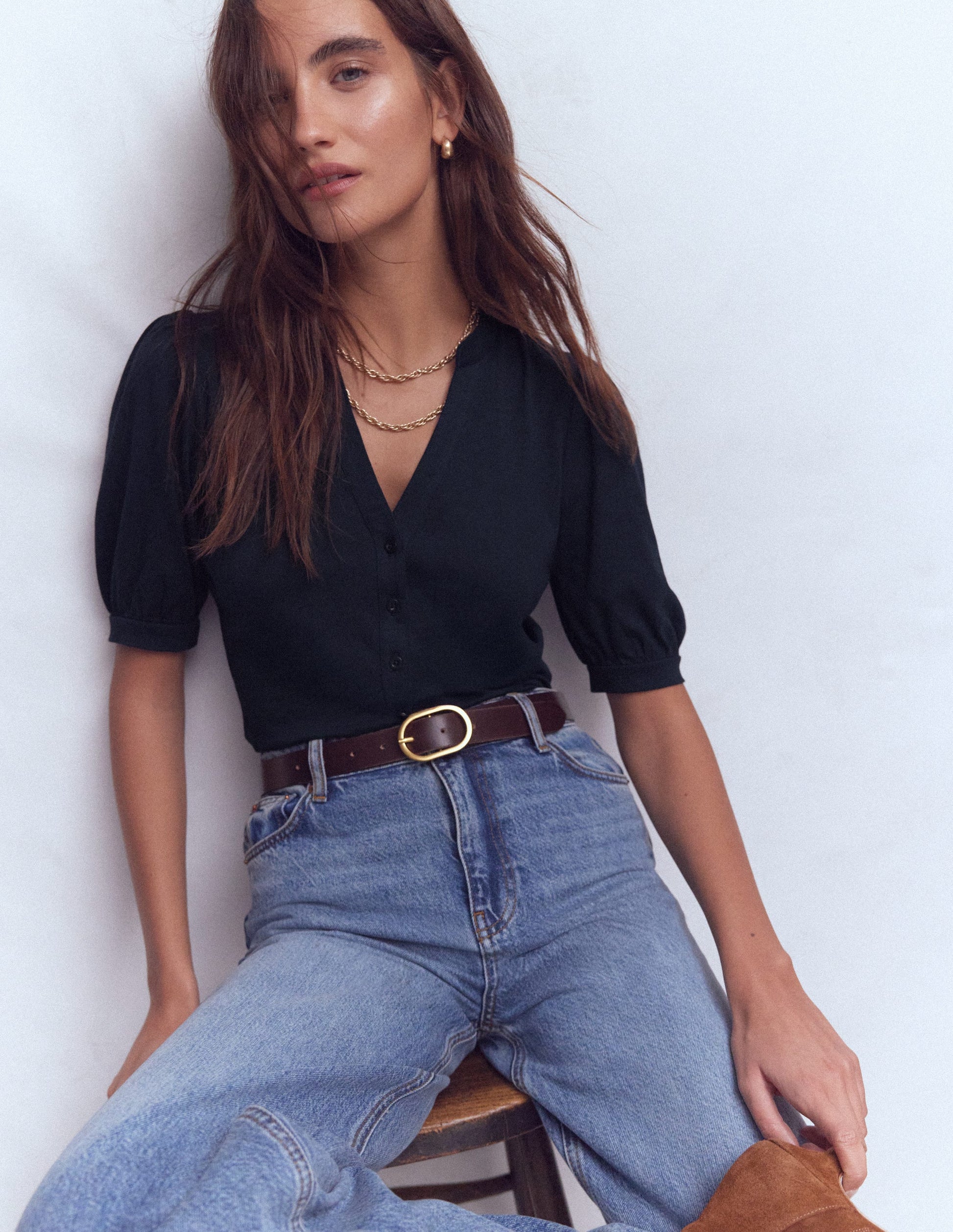 Short Sleeve Open Neck Henley-Navy-1