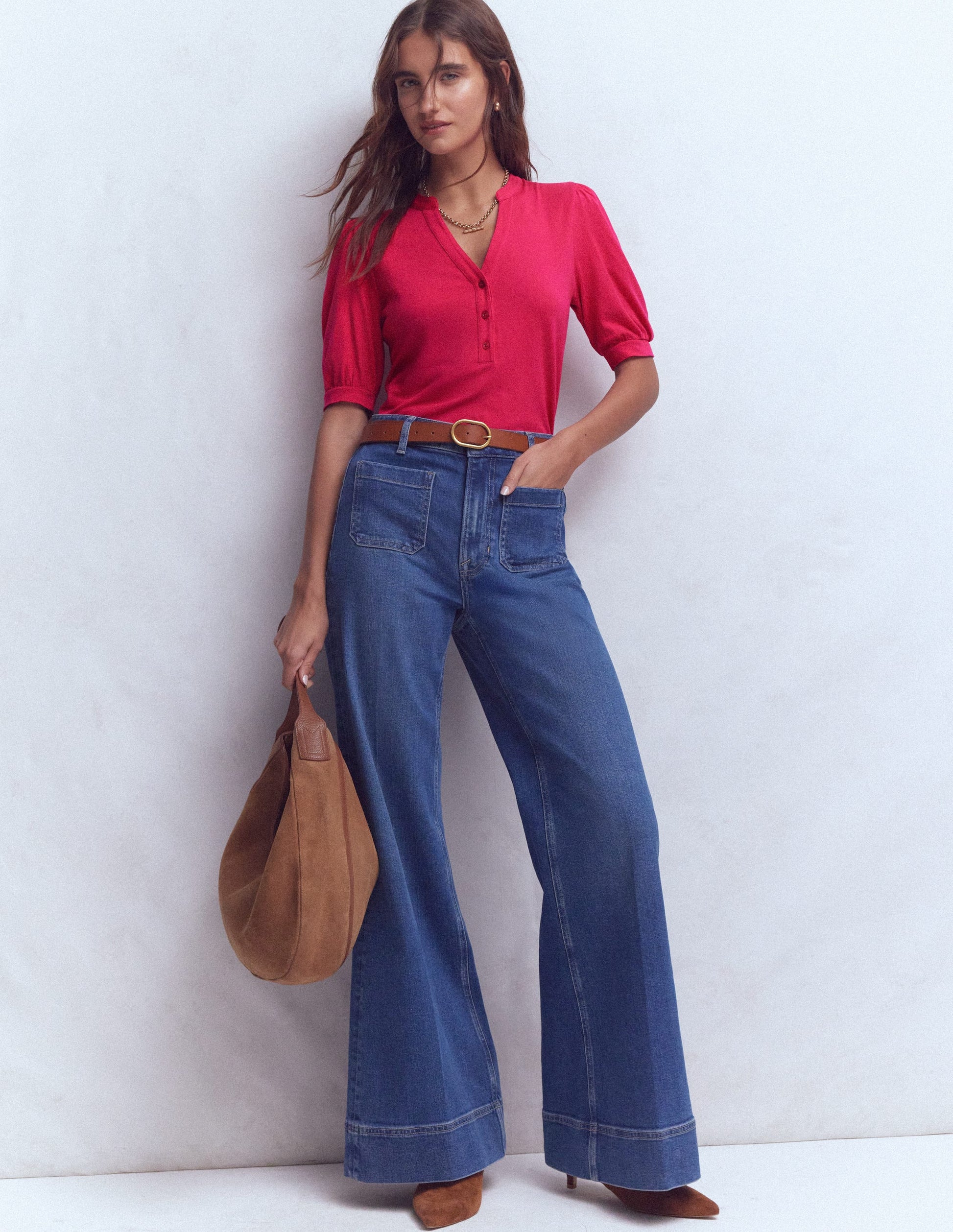 Short Sleeve Open Neck Henley-Pomegranate-4