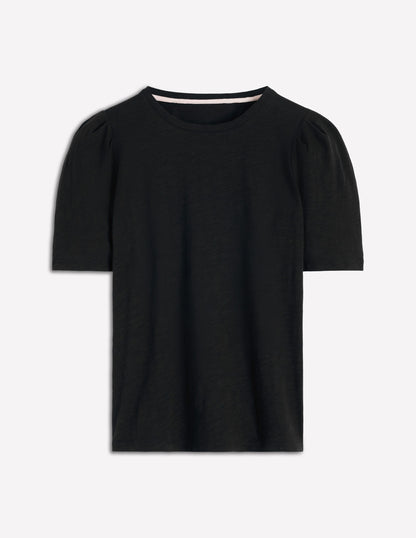 Pleat Sleeve T-shirt-Black-5