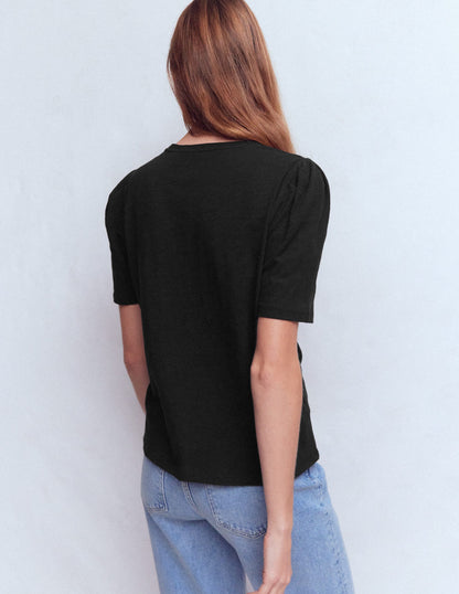 Pleat Sleeve T-shirt-Black-3