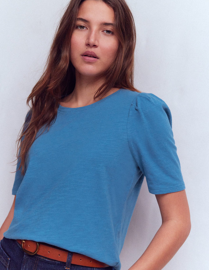 Sophie Puff Sleeve T-shirt-Marine Blue