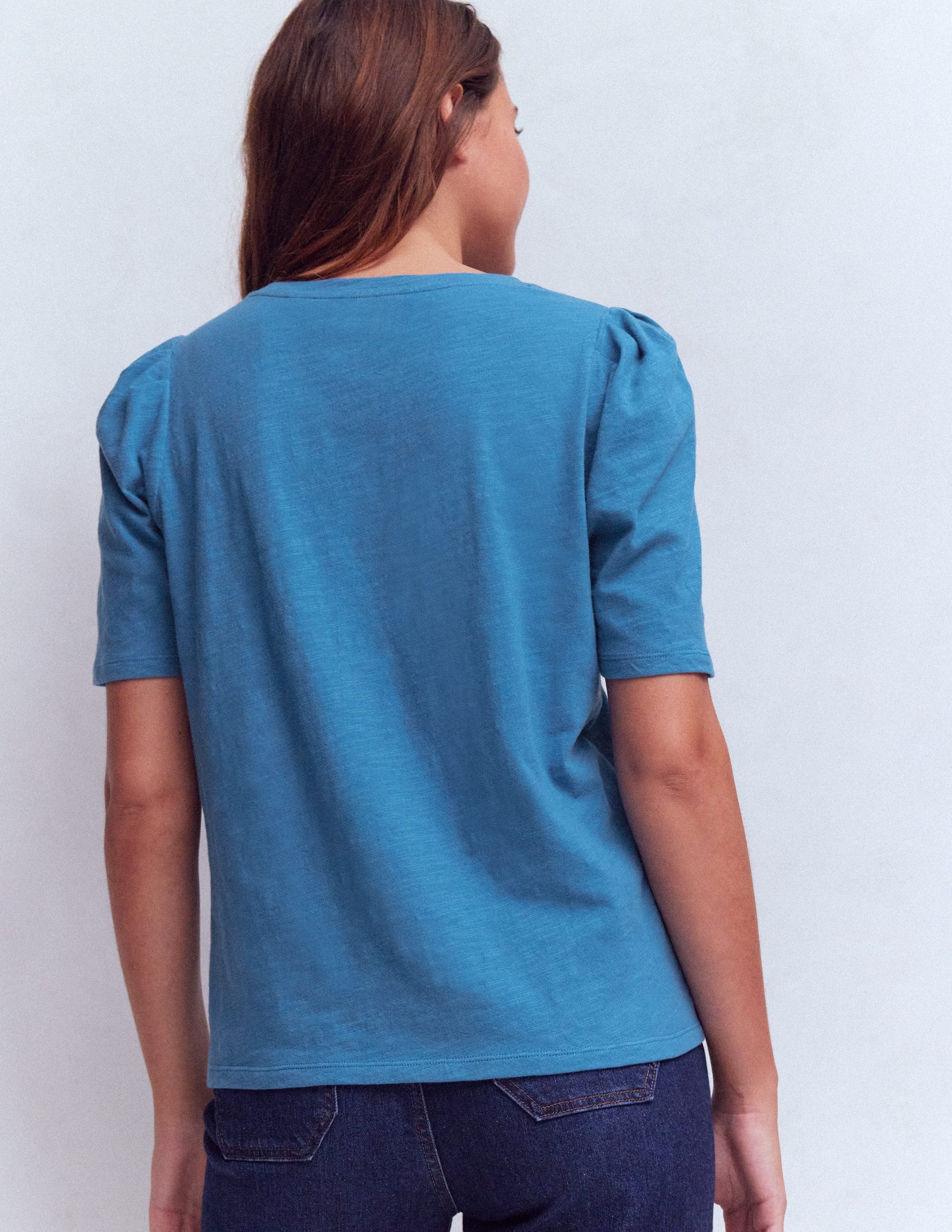 Pleat Sleeve T-shirt-Vallarta Blue-3