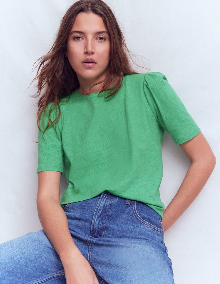 Sophie Puff Sleeve T-shirt-Aloe Green
