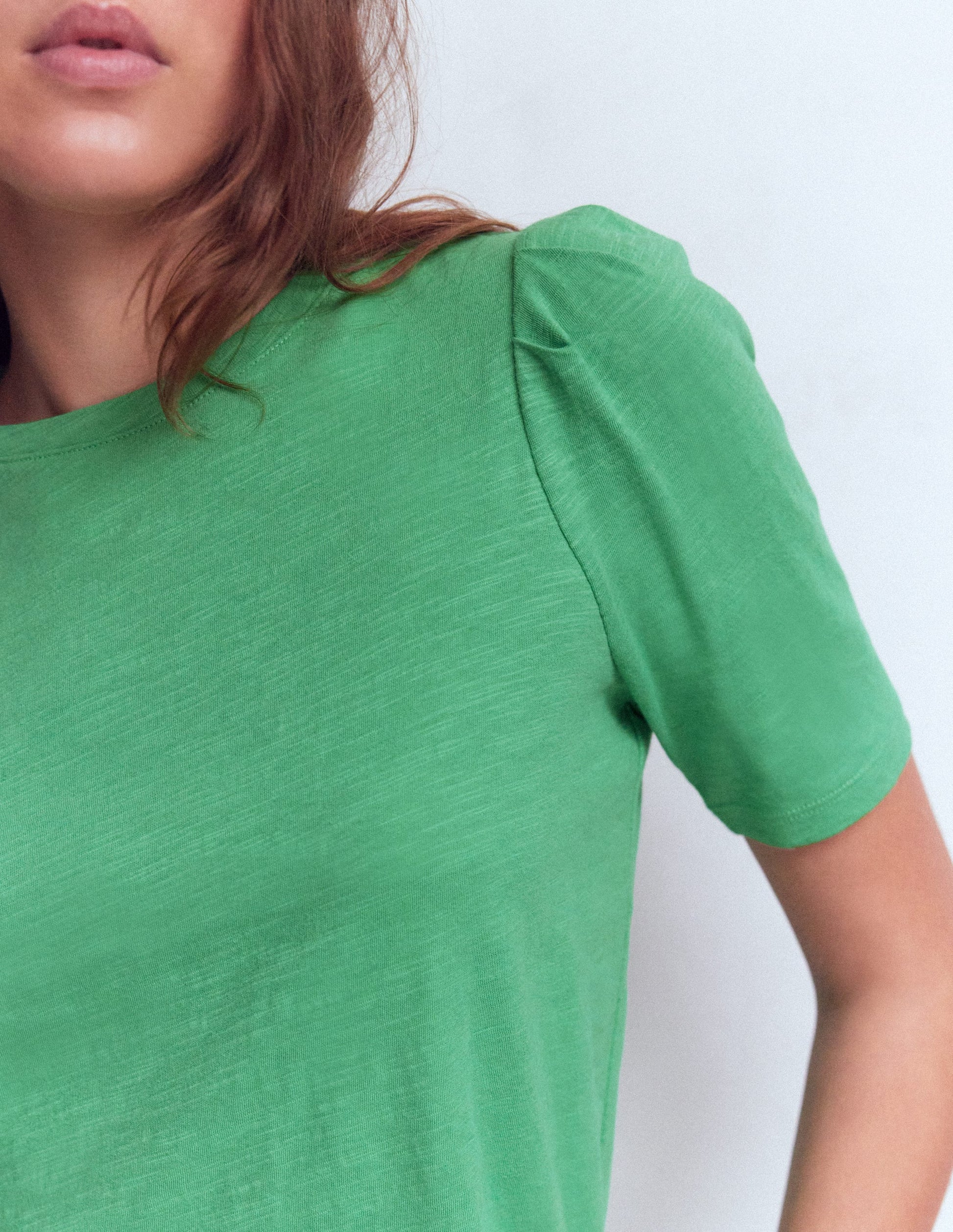 Pleat Sleeve T-shirt-Aloe Green-2