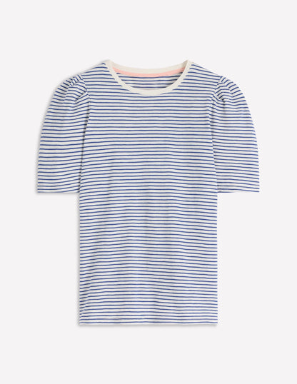 Pleat Sleeve T-shirt-Beaucoup Blue and Ivory Stripe-4
