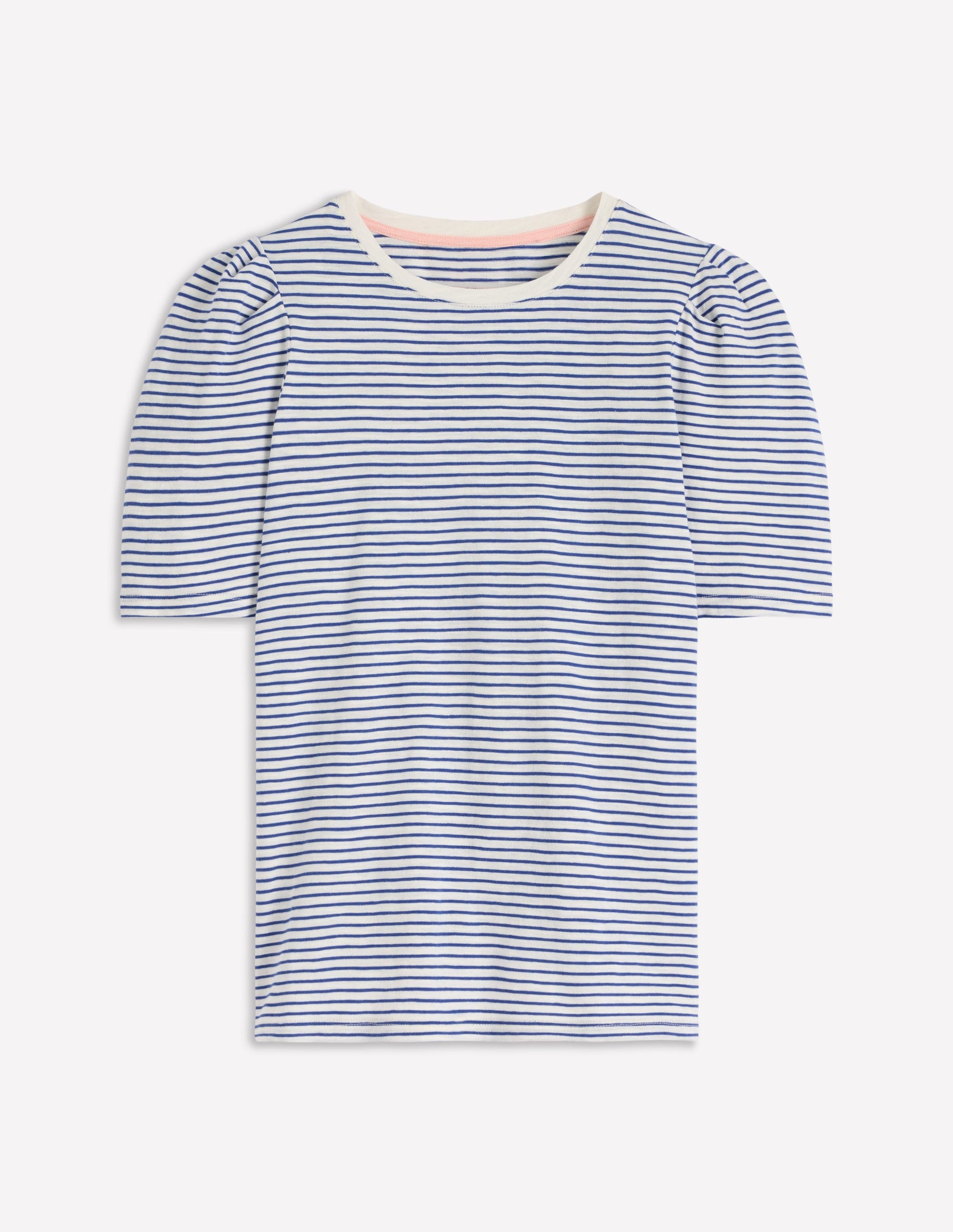 Sophie Puff Sleeve T-shirt-Beaucoup Blue and Ivory Stripe-4