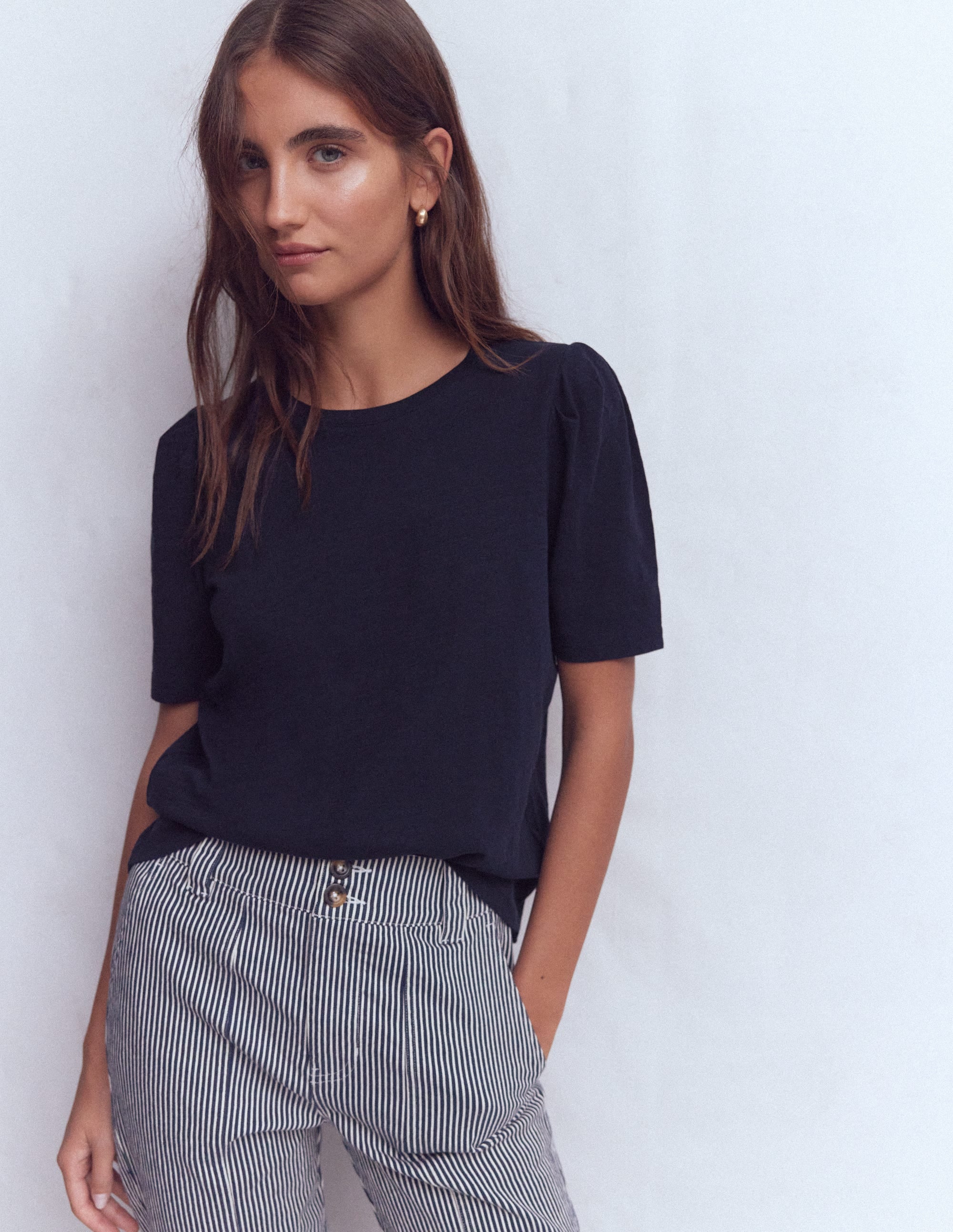 Sophie Puff Sleeve T-shirt-Navy - Image 1