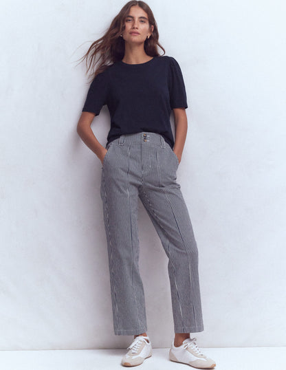 Pleat Sleeve T-shirt-Navy-4