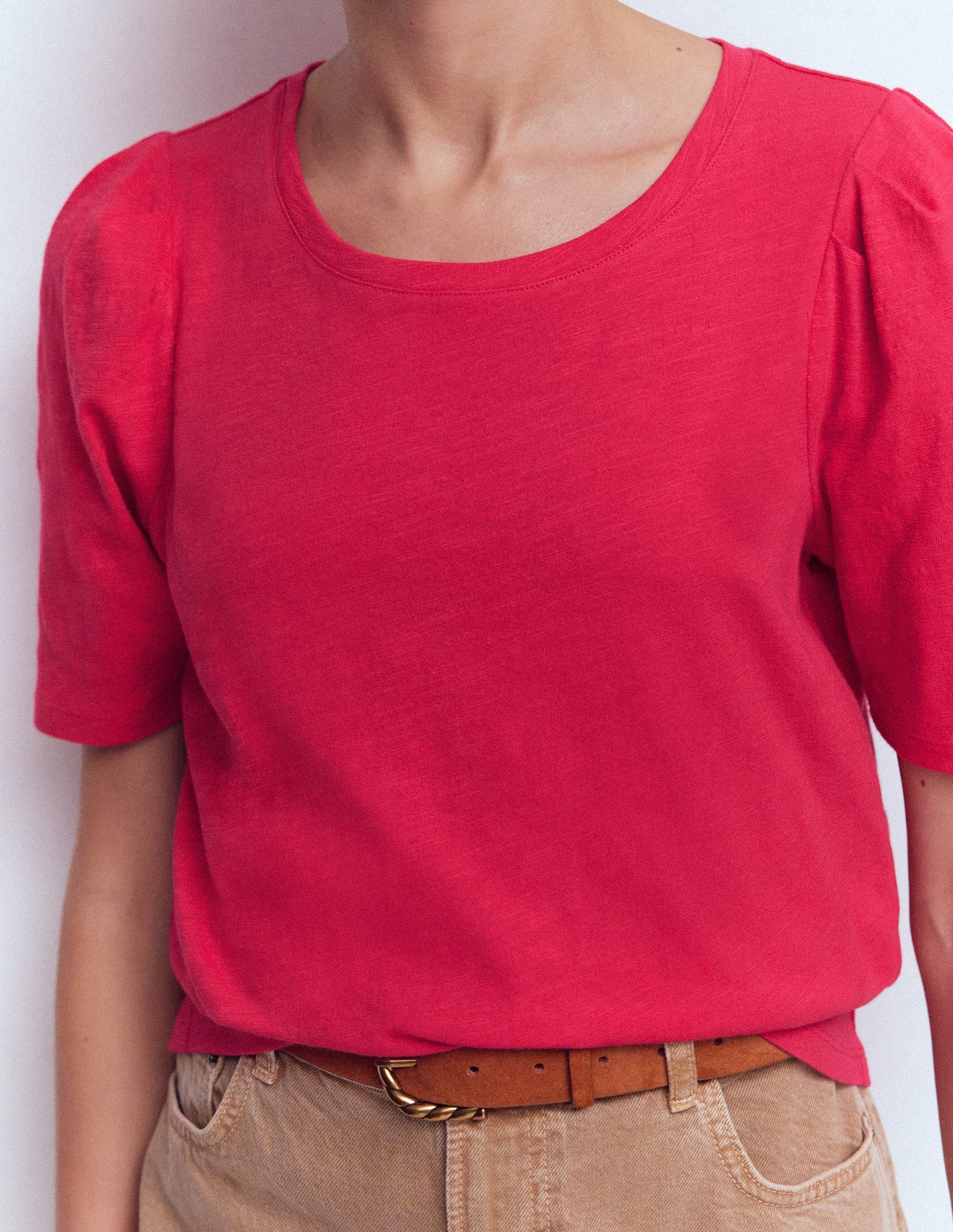 Pleat Sleeve T-shirt-Virtual Pink