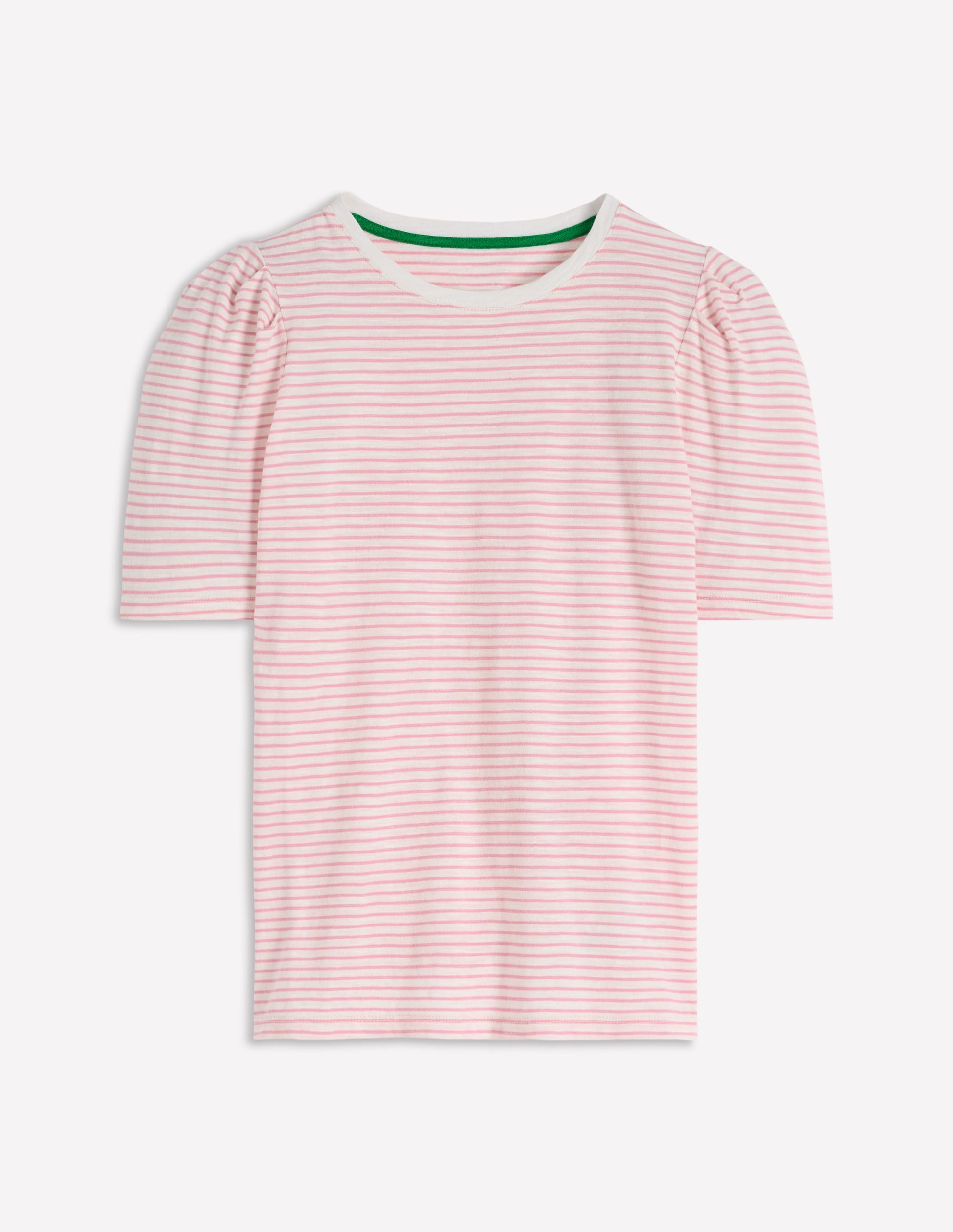Pleat Sleeve T-shirt-Formica Pink and Ivory Stripe-5