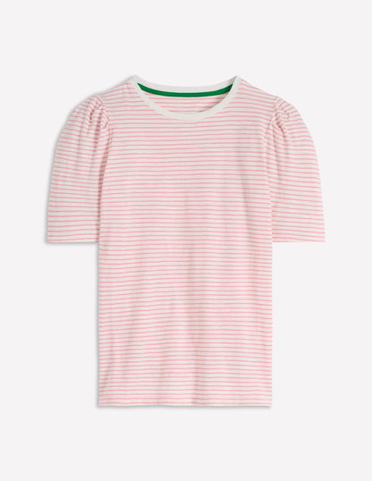 Pleat Sleeve T-shirt-Formica Pink and Ivory Stripe-5